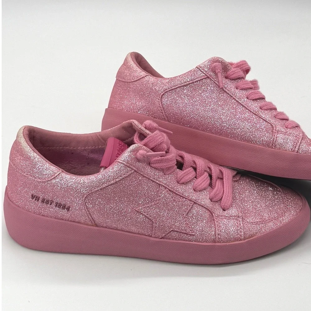Vintage Havana Sneakers Women 7.5 Pink Glitter Star Patch Low Top Sparkle